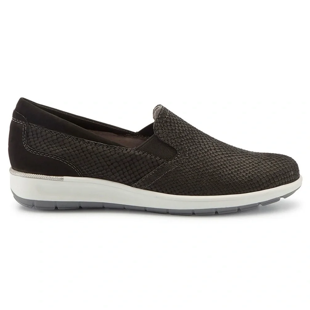 Ros Hommerson Slip On Shoe Orleans Women's Black Matte Snakeskin Nubuck Size 9W - Picture 2 of 7